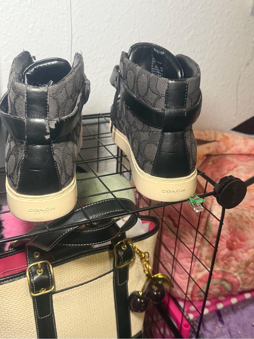 Coach RAY High Top Sneakers Q7838 Black Signature Turnlock Size 8B - Picture 9 of 11